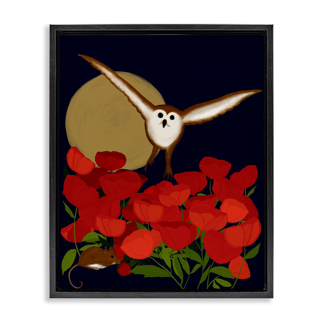 Stupell Industries Owl over Poppy Field Floater Framed Canvas Wall Art Design by Michelle Ingari Designs